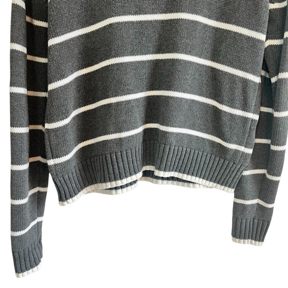 Benetton 3/4 zip cotton knit grey & white striped sweater S excellent condition - Picture 9 of 11
